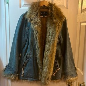 Y2K Vintage MIXIT Penny Lane Jeans Patchwork Faux Fur Jacket size XL